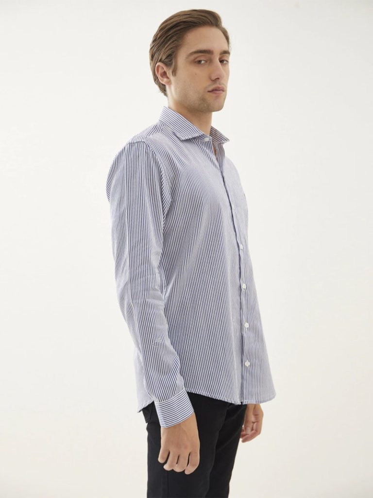 Camisa ZARA De Popeline A Rayas Azul Marino/Blanco
